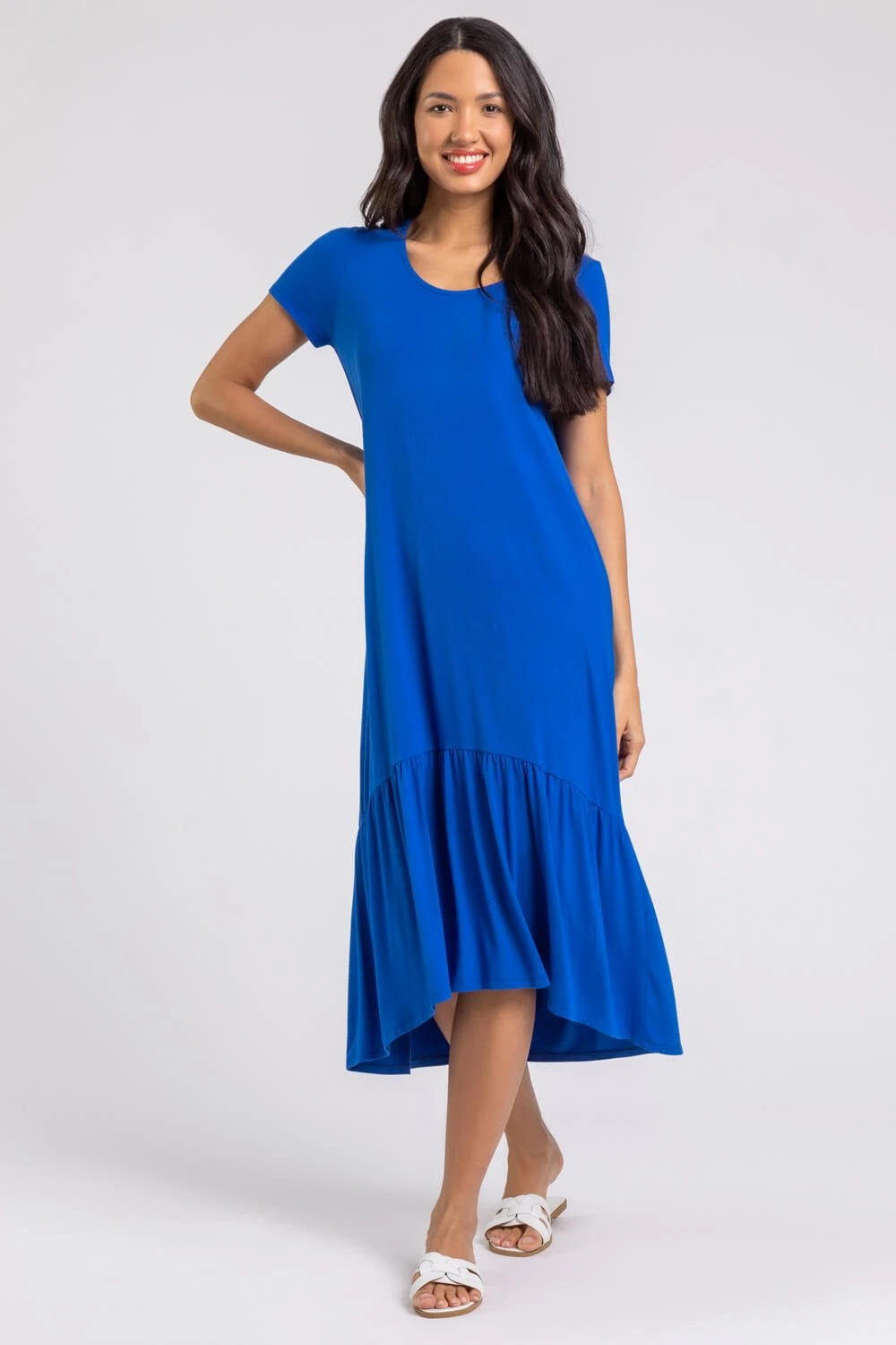Royal Blue Tiered Hem Jersey Midi Dress 6 Royal Blue Tiered Hem Jersey Midi Dress - Image 4