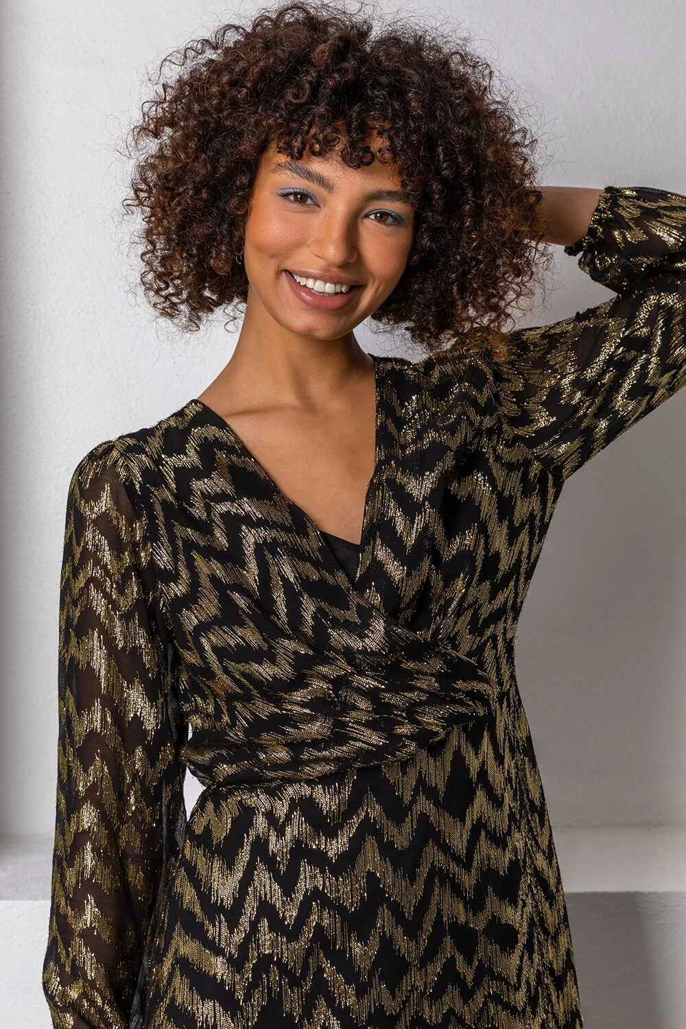 Gold Metallic Zig Zag Tiered Midi Dress 6 Gold Metallic Zig Zag Tiered Midi Dress - Image 4