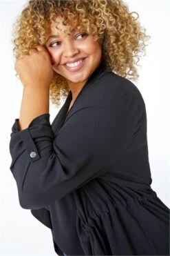 Black Curve Abstract Spot Print Midi Dress