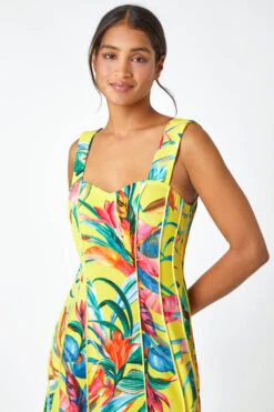 Yellow Tropical Print Stretch Panel Dress -Outlet Modi Qube Store 6beb1da1 1634 4575 b63b 54494943cca3