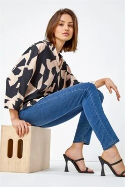 Ivory Abstract Print Longline Button Blouse -Outlet Modi Qube Store 6c93aa5c f111 42d1 96f3 445411bc2a6a