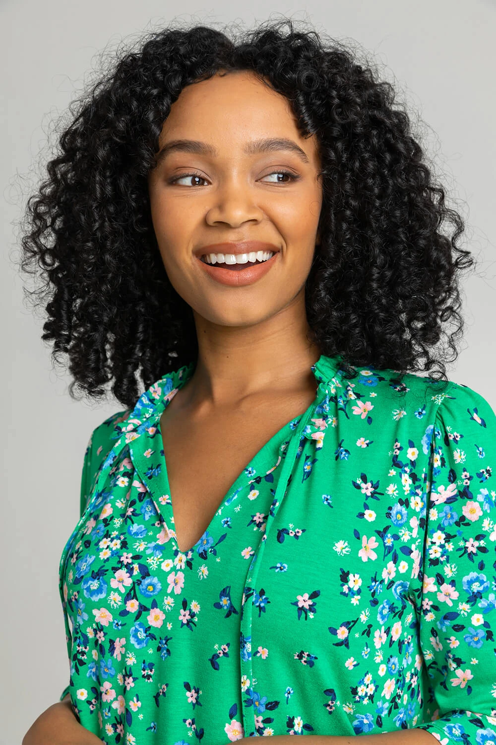 Green Petite Floral Print Tie Neck Top 6 Green Petite Floral Print Tie Neck Top - Image 4