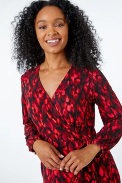 Burgundy Petite Animal Stretch Wrap Dress -Outlet Modi Qube Store 6d33043a 8d4a 4bd5 9310 87b4ee87b8f2