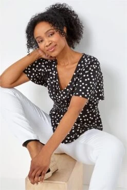 Black Petite Polka Dot Stretch Midi Dress