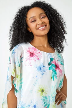 White Petite Floral Print Blouson Top -Outlet Modi Qube Store 6f2f1efc 5d77 4bc6 9d53 b49f53d3213d