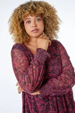 Magenta Curve Paisley Mesh Sleeve Top -Outlet Modi Qube Store 6f87a24d 395c 474b 946e 2ccc4c8e541d