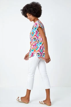 Pink Aztec Print Lace Trim Top -Outlet Modi Qube Store 6fa28ff2 aa33 43d0 97f7 671ac4d5eb80