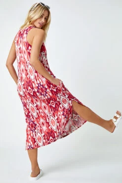 Red Sleeveless Aztec Print Midi Stretch Dress -Outlet Modi Qube Store 7111dc6d 8375 407c 8307 c02ea9b83948