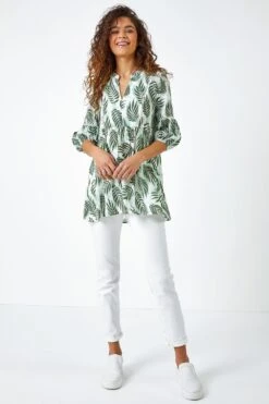 Green Leaf Print Smock Tunic Top -Outlet Modi Qube Store 714c305f 3e07 4106 81db 5efb28a33ac5