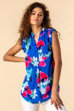 Royal Blue Floral Print Tunic Top