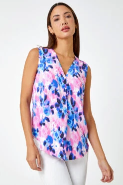 Pink Sleeveless Floral Pleat Front Top -Outlet Modi Qube Store 719beb35 6bba 4656 97dc c1d5d5ba13b2