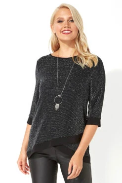 Outlet Modi Qube Store 31 Black Necklace Trim Shimmer Top