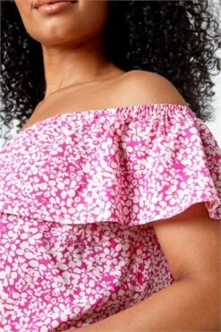 Light Pink Petite Embroidered Cotton Bardot Top -Outlet Modi Qube Store 74316387 a576 4a0a be70 7c141809b8b9