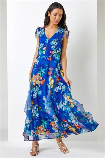 Blue Sleeveless Floral Print Maxi Dress 4 Blue Sleeveless Floral Print Maxi Dress - Image 2