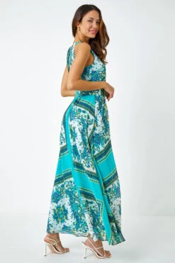 Turquoise Scarf Print Halter Neck Maxi Dress -Outlet Modi Qube Store 754d4f73 9097 4f24 b750 ae6d5cd94f44