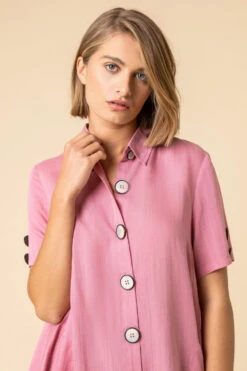 Pink Asymmetric Button Detail Pocket Shirt -Outlet Modi Qube Store 755eec1a 662a 4558 ad42 c9fc7aa7d6a8