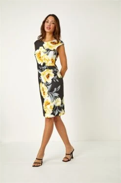 Black Floral Print Premium Stretch Dress