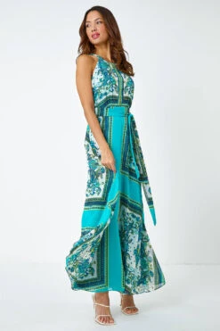 Turquoise Scarf Print Halter Neck Maxi Dress -Outlet Modi Qube Store 76146bb4 55de 4d3c 913a e9f090549d9a