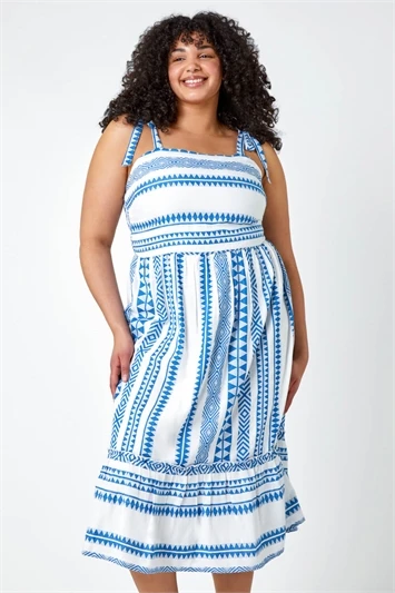 Blue Curve Embroidered Cotton Blend Dress 4 Blue Curve Embroidered Cotton Blend Dress - Image 3