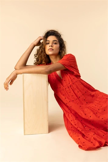 Fuchsia Embroidered Tiered Cotton Smock Dress 5 Fuchsia Embroidered Tiered Cotton Smock Dress - Image 3