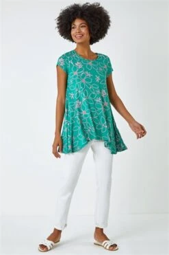 Light Pink Leaf Print Hanky Hem Tunic Top -Outlet Modi Qube Store 78c0065a fb23 4e86 8aac 720c956c891b