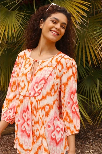 Orange Spot Print Hanky Hem Tunic Top 7 Orange Spot Print Hanky Hem Tunic Top - Image 5