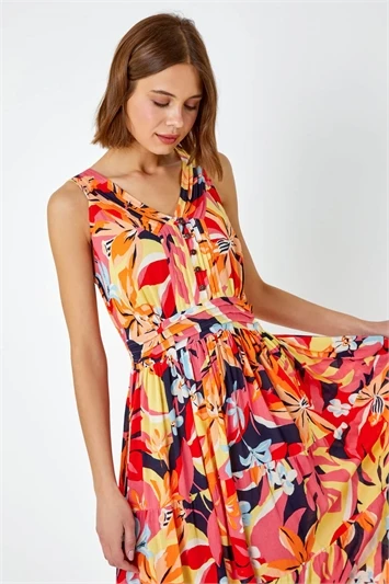 Orange Tropical Print Relaxed Kimono Top 4 Orange Tropical Print Relaxed Kimono Top - Image 2
