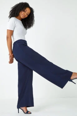 Navy Petite Wide Leg Stretch Trousers -Outlet Modi Qube Store 7ae622c5 dbaf 4088 8b47 0ef5c48ad0e3