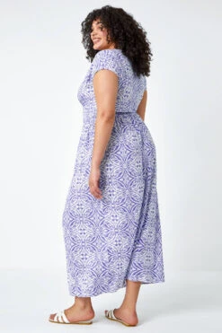 Blue Curve Aztec Print Shirred Midi Dress -Outlet Modi Qube Store 7b77da06 8aff 4868 8c22 647577e27c5f