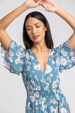 Blue Floral Print Tiered Midi Dress -Outlet Modi Qube Store 7bffa678 7033 4e33 9d89 871c59cc821a