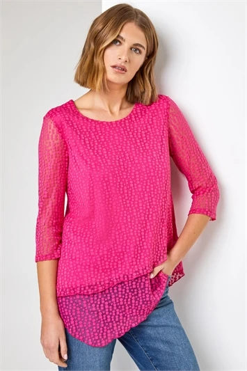 Pink Burnout Tropical Leaf Overlay Top 4 Pink Burnout Tropical Leaf Overlay Top - Image 2