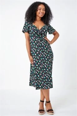 Black Petite Spot Print Stretch T-Shirt