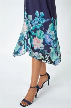 Navy Petite Floral Border Print Top