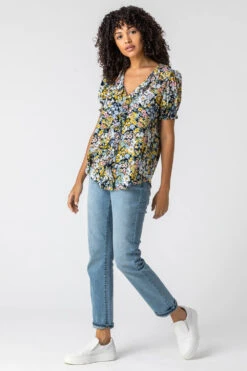 Blue Floral Print Frill Detail Blouse -Outlet Modi Qube Store 7e55cf71 23b7 4eb2 83d7 c457876da14f