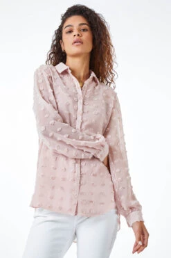 Light Pink Textured Spot Button Up Blouse -Outlet Modi Qube Store 7e88824a 0517 4075 8eff 0f3b34a0cab7