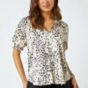 Stone Puff Sleeve Animal Print Blouse -Outlet Modi Qube Store 7edd75cb 062a 46b6 9b3b 77924dd322c6