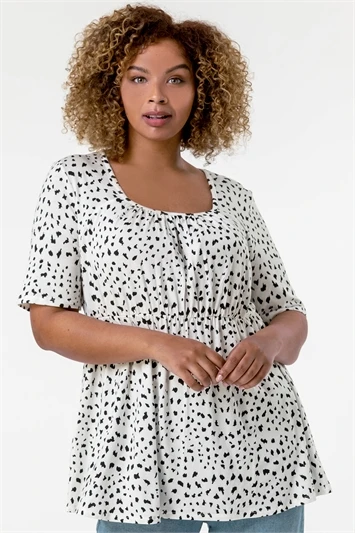 Ivory Curve Spot Print Frill Detail Top 4 Ivory Curve Spot Print Frill Detail Top - Image 2