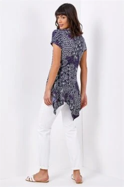 Aqua Dragonfly Print Asymmetric Tunic Top
