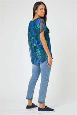 Navy Floral Print Mesh Overlay Top 7 Navy Floral Print Mesh Overlay Top -Outlet Modi Qube Store 7f1b53c1 85cf 4597 872a a71f700b3d72