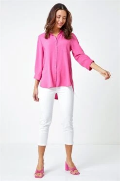 Fuchsia Longline Button Detail Tunic Top