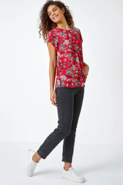 Red Paisley Print Pleat Detail Blouse -Outlet Modi Qube Store 7fa74ef2 ea78 412b ad98 91ea78f6b705