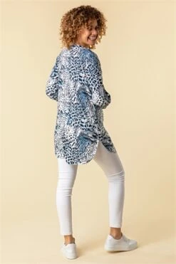 Blue Tile Print Pleat Detail Top