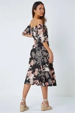 Black Tropical Print Tiered Midi Wrap Dress -Outlet Modi Qube Store 804a0c31 0622 4e79 9e1a bc2f104e9251