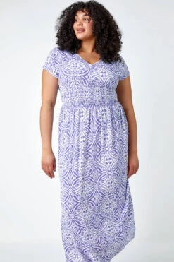 Blue Curve Aztec Print Shirred Midi Dress -Outlet Modi Qube Store 80b0c2bf 0a44 4c4f b487 07169935d5da