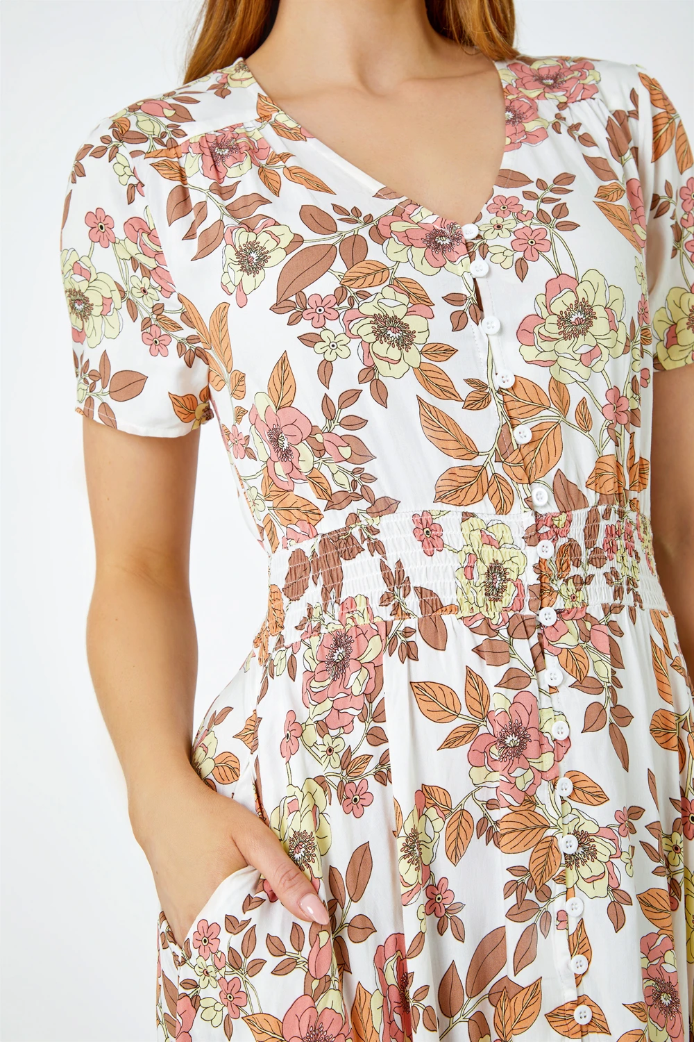 Coral Floral Print Button Detail Maxi Dress 7 Coral Floral Print Button Detail Maxi Dress - Image 5