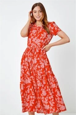 Orange Floral Print Frill Detail Peplum Top -Outlet Modi Qube Store 82412f8f a0e8 4fdf 99b5 c9d3e420bc28