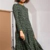 Green Animal Print Midi Dress