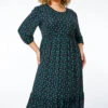 Green Curve Spot Tiered Midi Dress