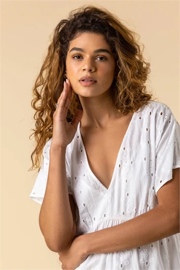 White Petite Embroidered Cotton Bardot Top 4 White Petite Embroidered Cotton Bardot Top - Image 2