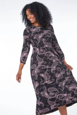 Black Petite Paisley Print Midi Dress